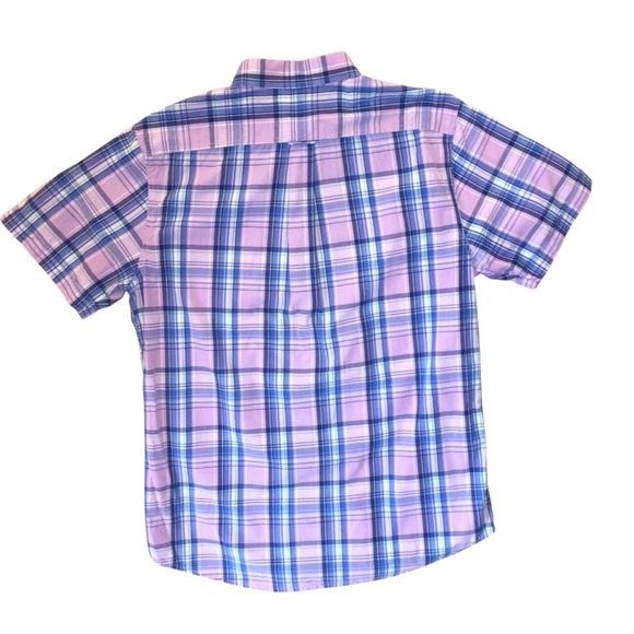 Izod Saltwater Mens Pink Plaid Seaport Poplin Short Sleeve Button Up Shirt Large - Picture 4 of 5
